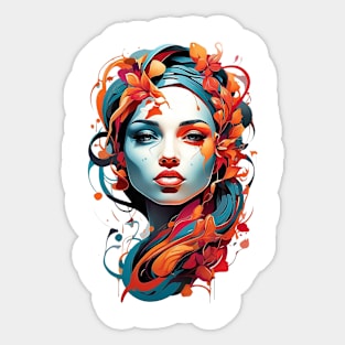 Women with Flowers in Her Hair: Blooming Beauty - Colorful Sticker